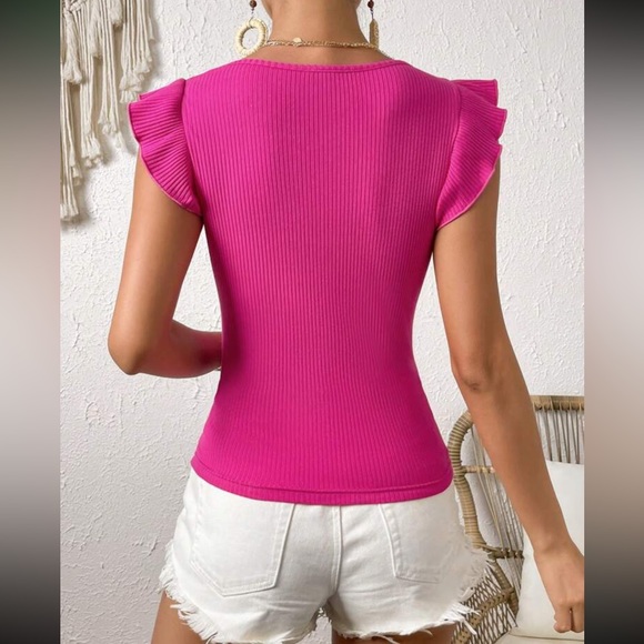 Baby pink Boho ruffle trim ribbed knit top - Picture 6 of 15